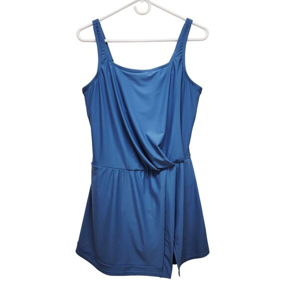Blue One-Piece Swim Dress With Adjustable Straps & Built-In Bottoms Size L - Picture 1 of 10
